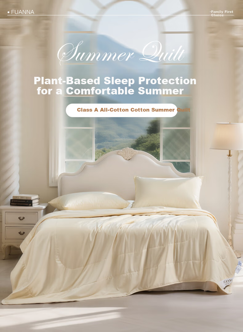 Fuanna Class A Cotton Summer Quilt 60s Pure Cotton Sateen Cooling Quilt All Cotton Air Conditioning Quilt Double Extra Large 230*229cm 1