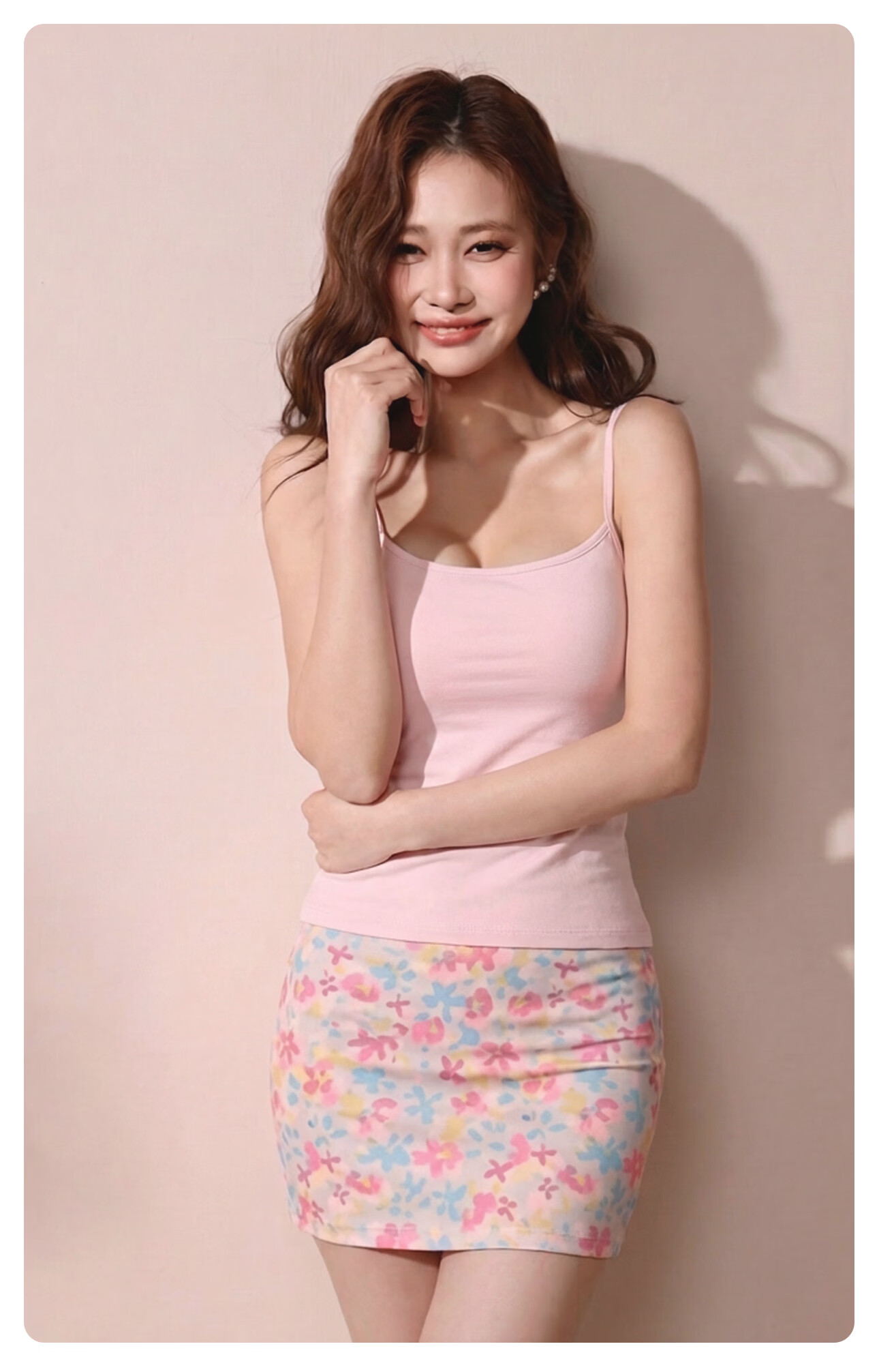 PINK AMY Pinkamy Peach Waist White Camisole Tank Top Women's Innerwear Basic Shirt 21