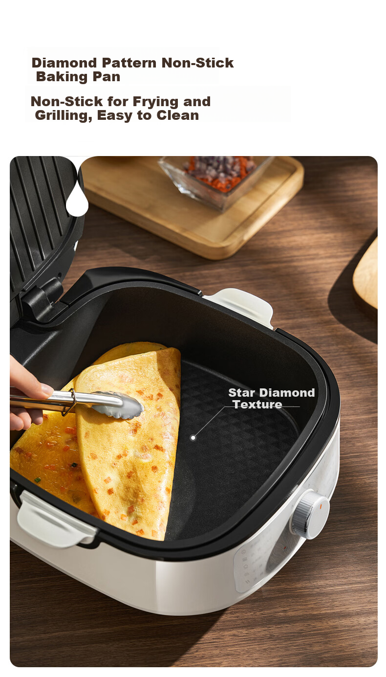 SUPOR Titanium Electric Griddle JT2828R664 - Removable Top and Bottom Plates, Multi-Function Steamer, Hot Pot, Frying Pan, Pancake Maker, Sandwich Breakfast Machine, 75mm Deep, Adjustable Heat 10