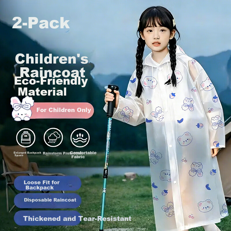 Kelorock Disposable Raincoat Printed Thickened Portable Anti-Storm Rain Poncho with Hood Brim Long Children's Raincoat for Electric Vehicles