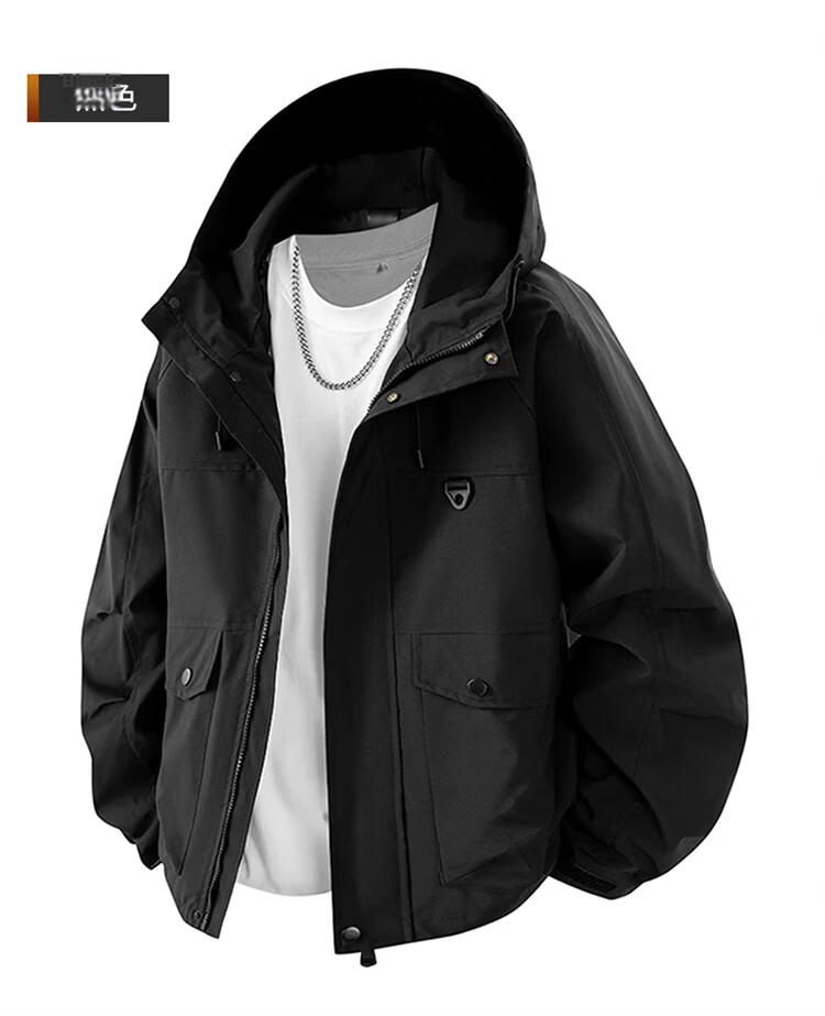 JEEP SPIRIT Men's Windproof Hooded Work Jacket Spring Casual Functional Jacket Brown L 15
