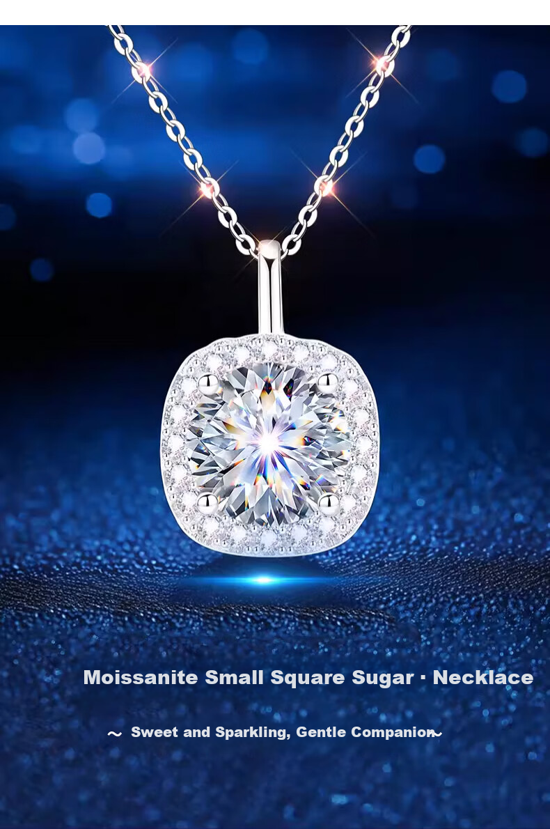 Kovny [With GRA Certificate] Pure Silver Small Sugar Cube Necklace for Women with Moissanite Pendant Birthday Valentine's Day Gift for Girlfriend 2
