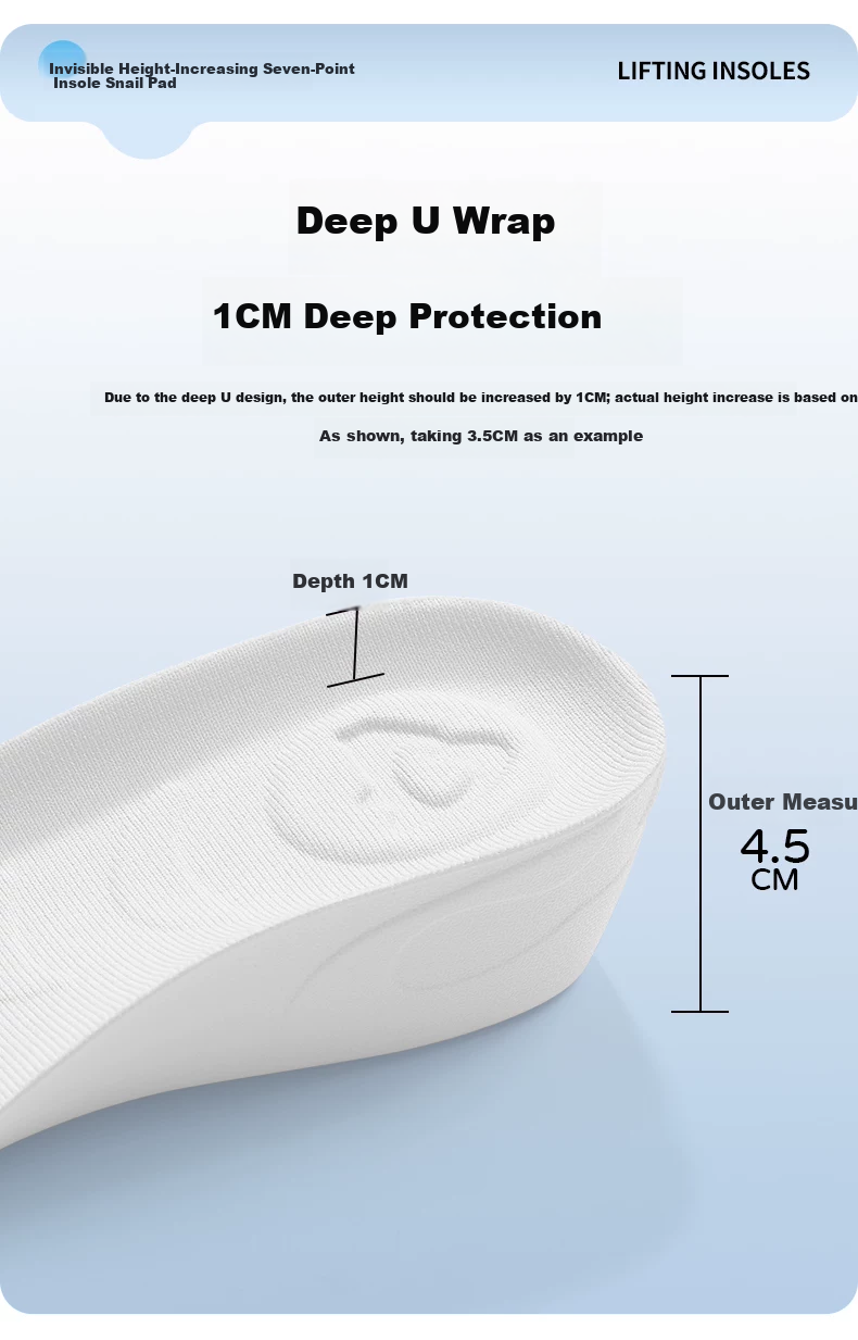 Gouge Snail Height-Increasing Insoles for Men, Arch Support, Comfortable, Invisible White, Men's Style 1.5CM, One Size Fits All, 1 Pair 13