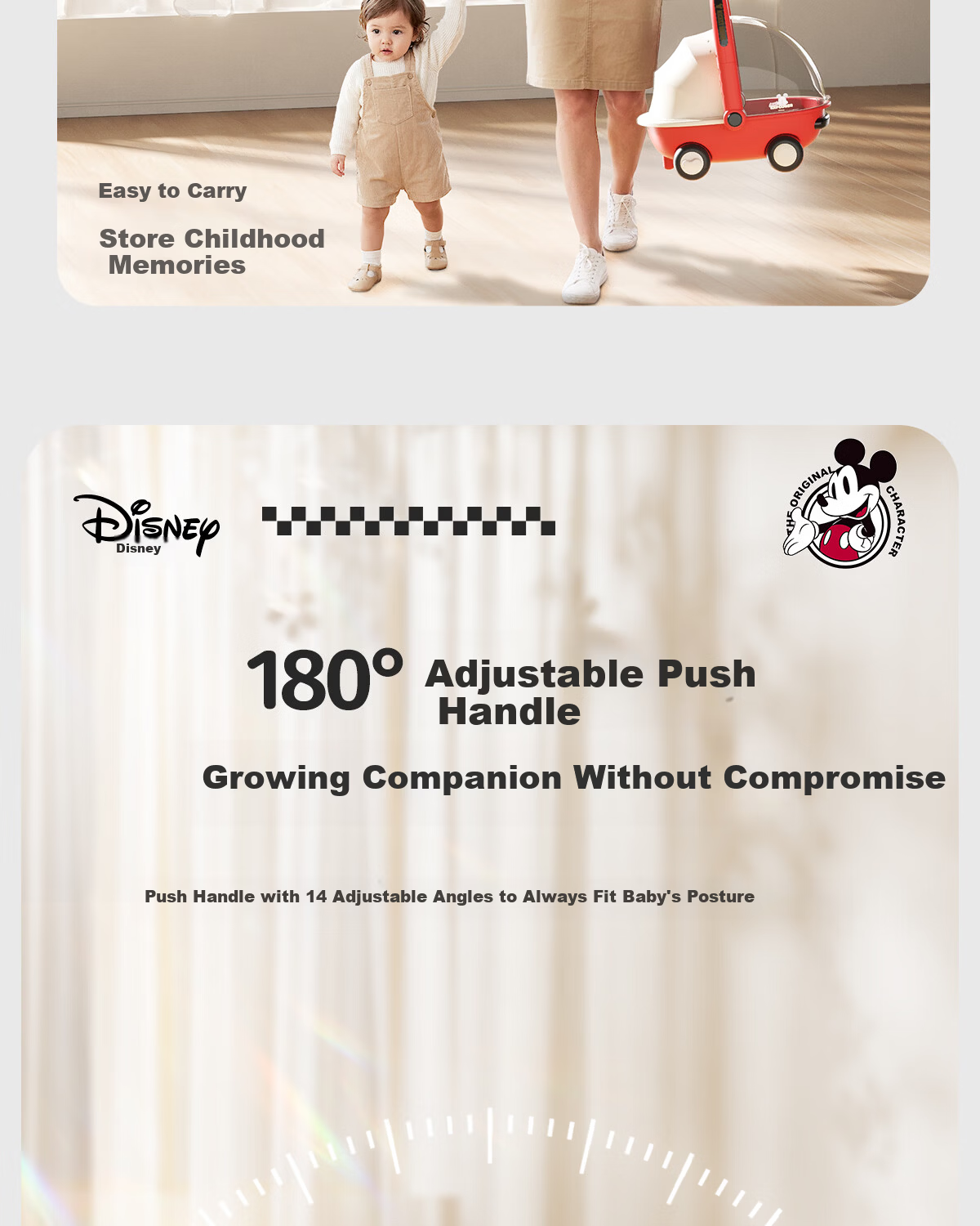 Disney Baby Walker Anti-O-Leg 2026 Model Anti-Tip Balance Walker for Babies 10 Months and Older Baby Push Walker 10