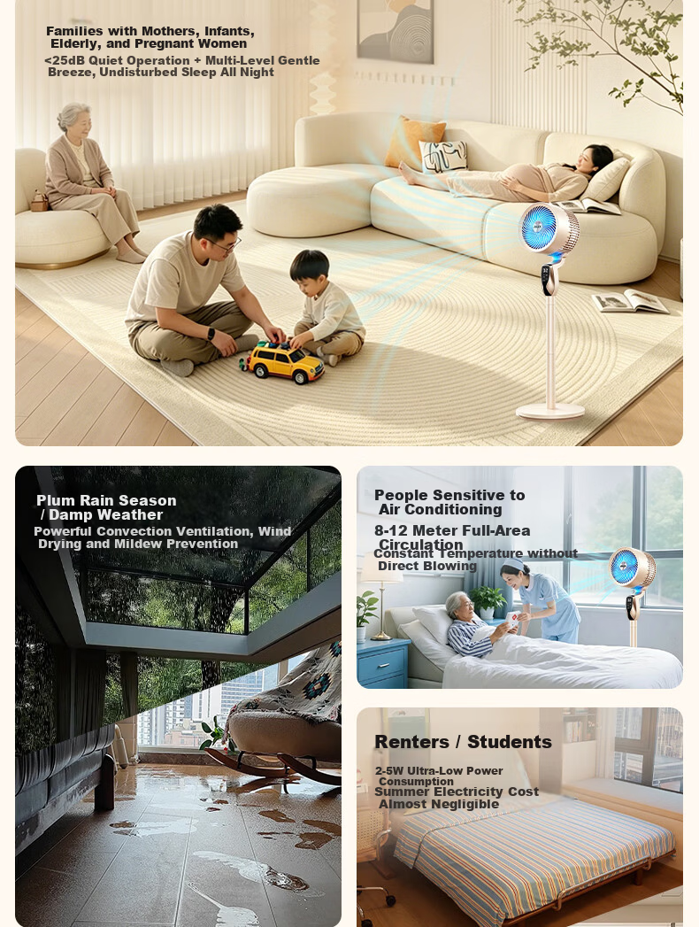 AUX [DC Inverter Pure Copper Motor] Air Circulation Fan High Wind Power Floor Fan Table Fan Three-in-One First-Level Energy Efficiency Silent Model FX-L72DR-DC Apricot Color 17