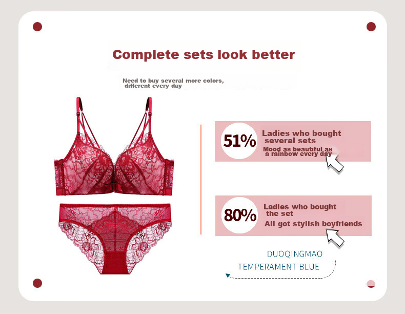 KJ Front Closure Bra Set for Women Sexy Backless Wireless Push-Up Plus Size Bra Red Year Premium Gift 33
