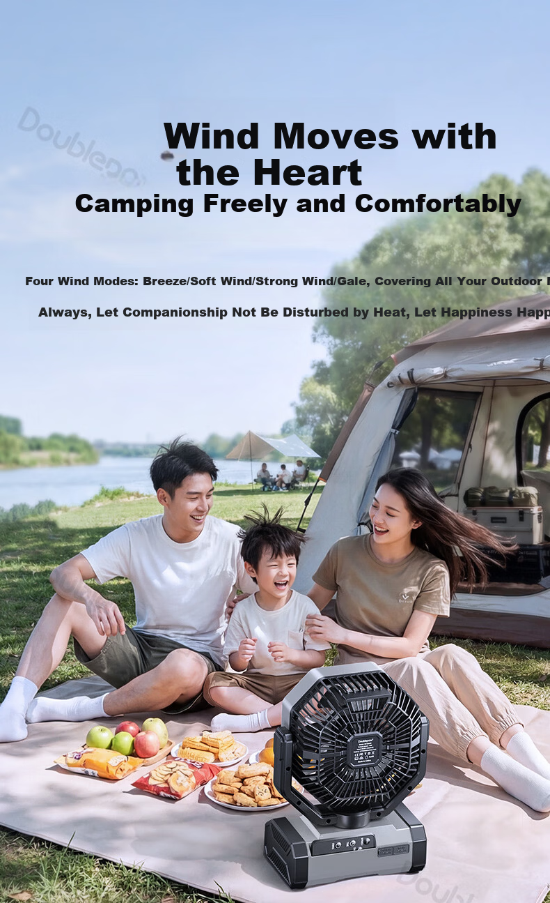 Doublepow Rechargeable Fan 40000mAh Large Capacity Long Battery Life Outdoor Camping Oscillating Mini Fan - 8808B Gray 12