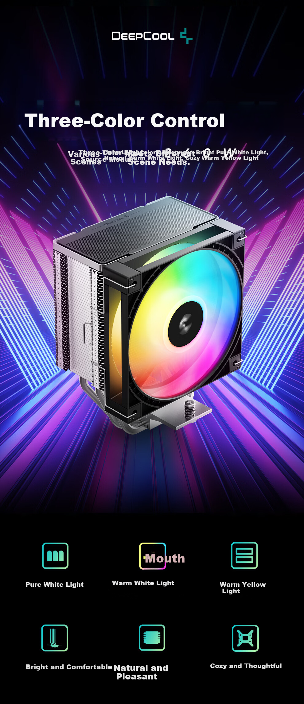 DEEPCOOL GAMMAXX 600 ARGB CPU Air Cooler 6 Heat Pipes Single Tower Offset Heat Pipe Design Wind Ring ARGB Fan Multi-Platform Support 1
