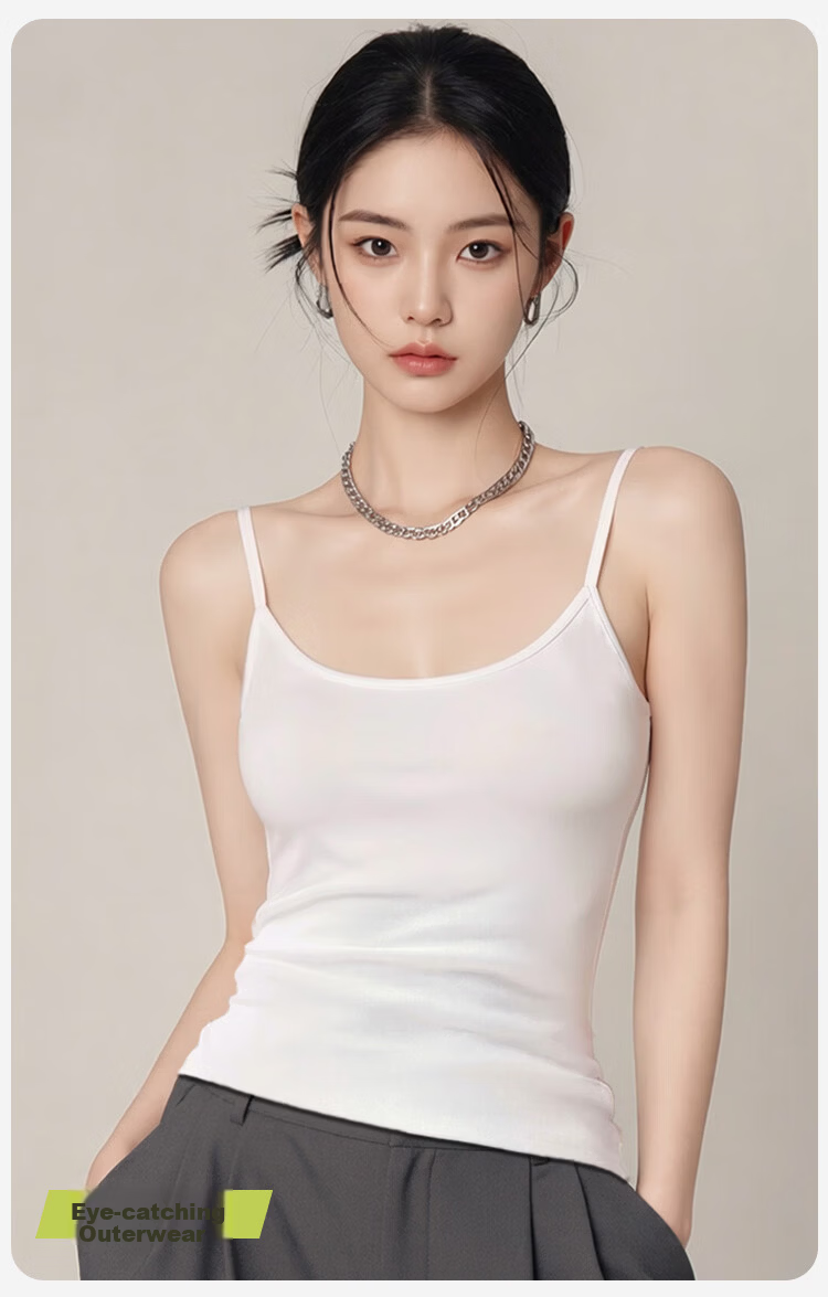 Miiow Women's 100% Cotton Breathable Antibacterial U-Neck Slim Strap Casual Basic Tank Top 11