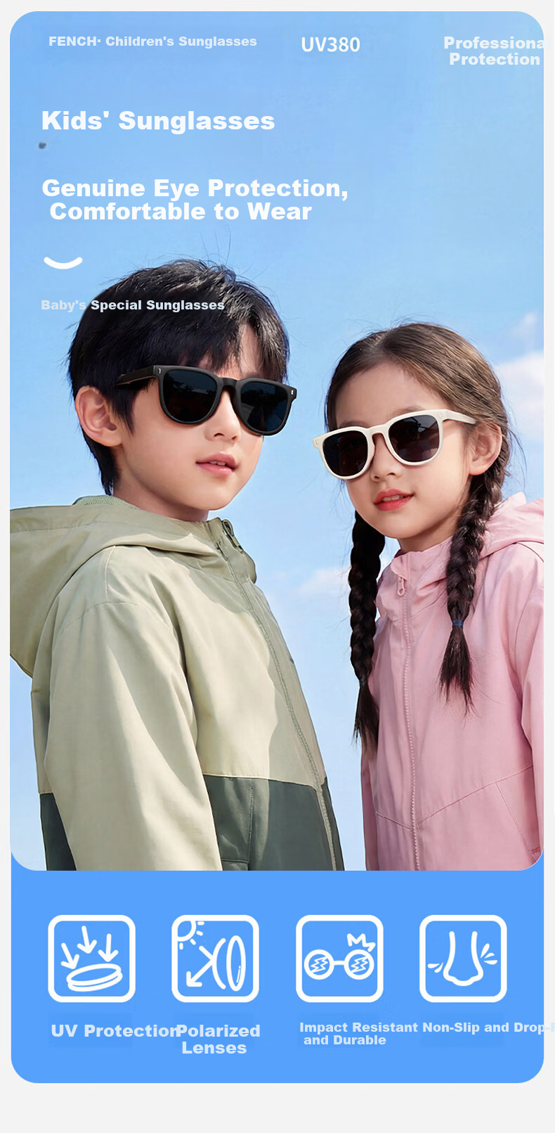 FENCHI Kids Trendy Foldable Polarized UV Protection Sunglasses for Boys and Girls 1