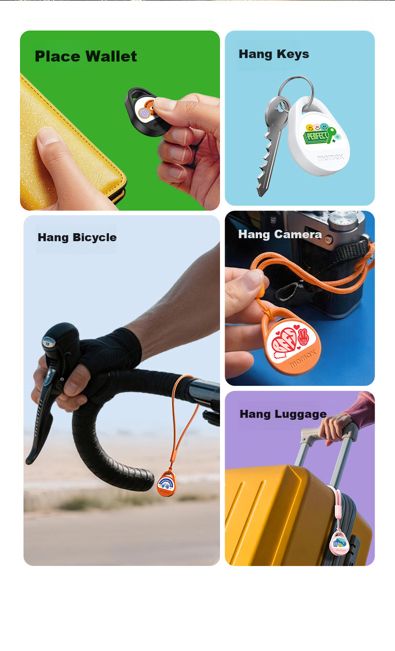 MOMAX Anti-Lost Tracker Locator for AirTag Compatible with Apple iPhone FindMy Certified USB-C Charging Waterproof Anti-Lost for Kids Elderly Pets Keys Luggage Bicycle Backpack 1