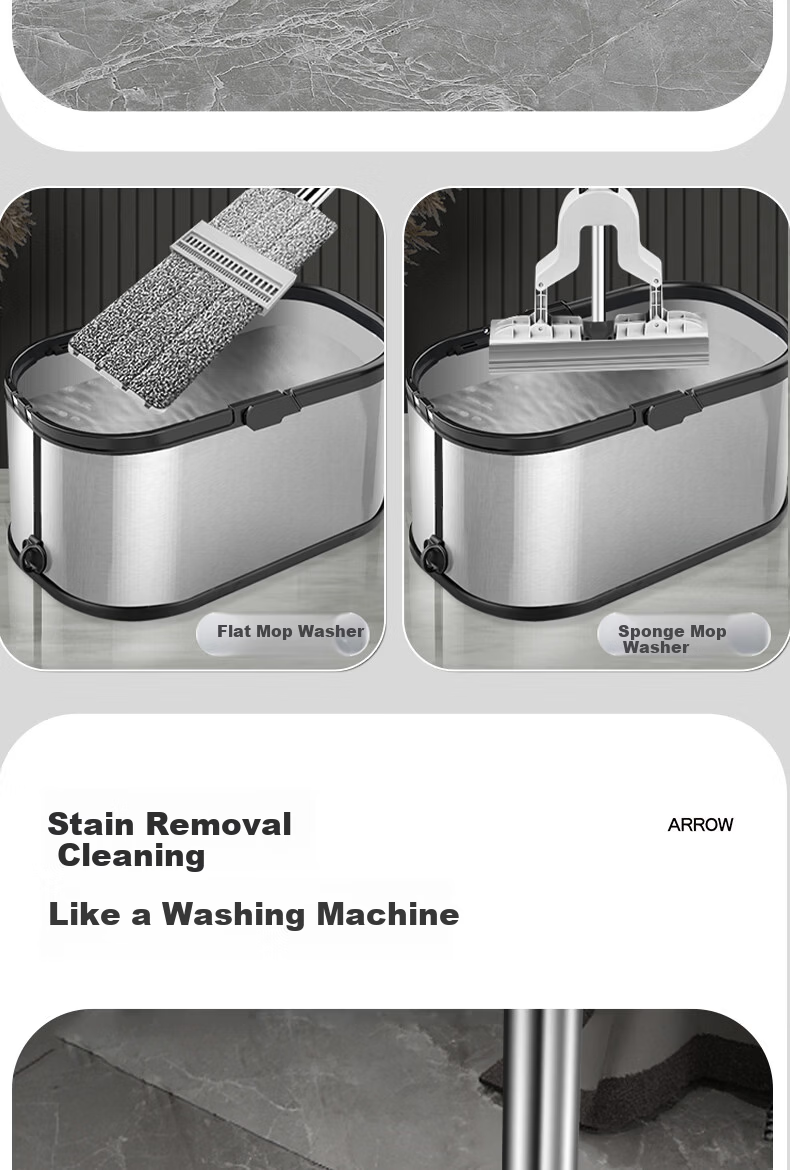 Arrow Stainless Steel Rotating Mop 3-Cloth Household One-Drag Clean Hands-Free Wash Set Detachable Wet and Dry Dual-Use Floor Cleaning Tool 3