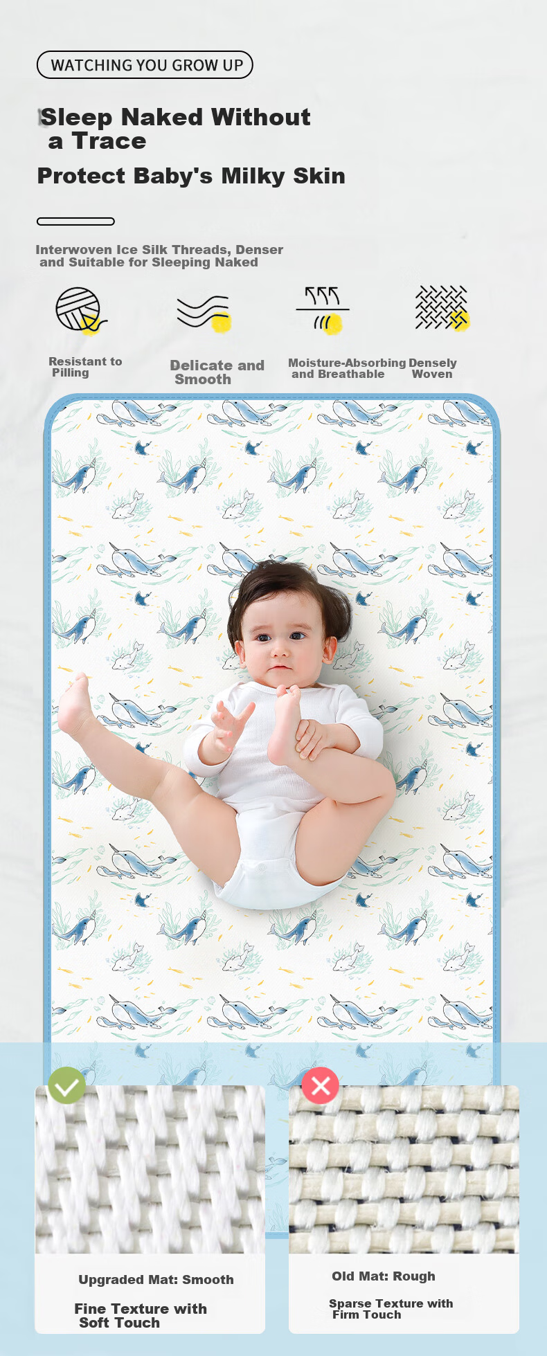 Nanjiren Baby Bamboo Fiber Cooling Mat for Crib Toddler Children's Nap Mat 65*120cm 10