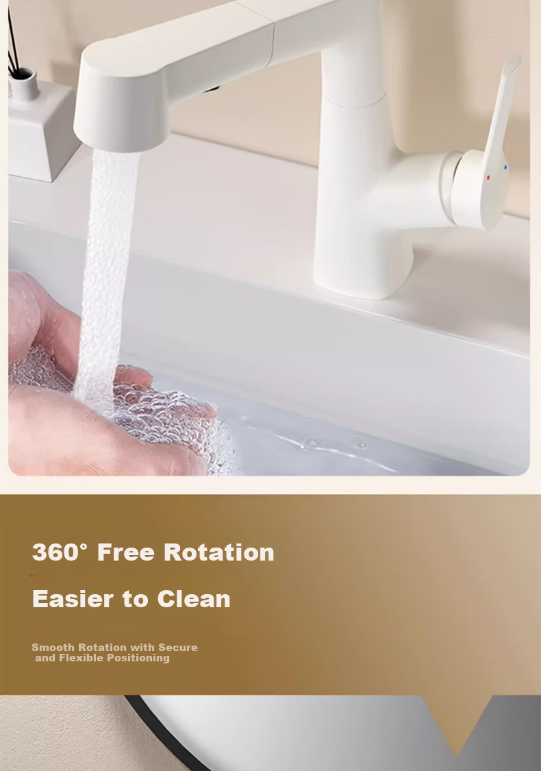 IVORPO German Pull-Out Basin Faucet Lift Rotatable Hot and Cold Water Tap for Washbasin 7