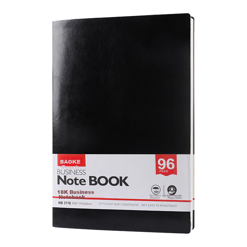 BAOKE Business Soft Leather Notebook 18K/96 Pages Black NB3118
