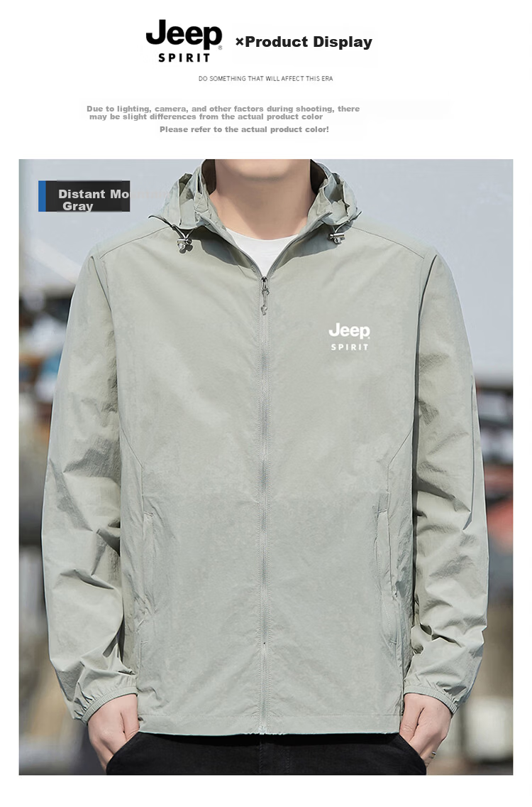 JEEP SPIRIT Men's Summer Ice Silk Breathable Sun Protection Jacket Quick-Dry Outerwear Mountain Gray L 5