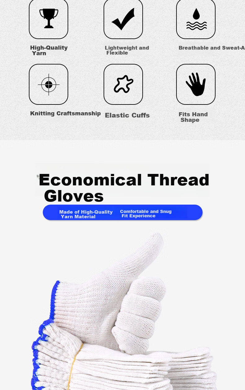 Aideer Labor Protection Cotton Thread Gloves Work White Cotton Yarn Safety Gloves Value Pack CW687688 2