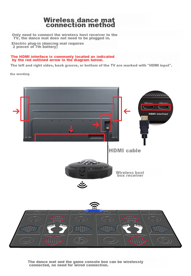 [Children's Birthday Gift] HongTai Double Wireless Dance Mat, Home TV Motion Sensor Camera, Running Mat 27