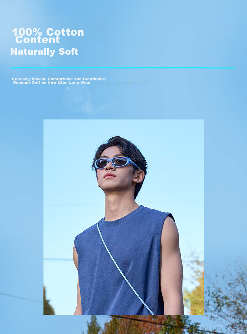 Baleno Men's Summer Cotton Heavyweight Breathable Skin-Friendly Casual Versatile Basic Tank Top Simple Trendy Sleeveless T-Shirt 4