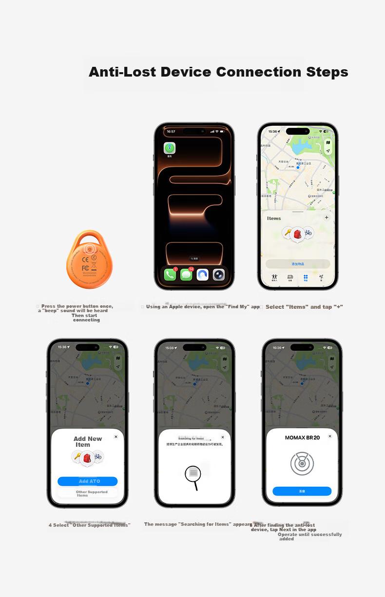 MOMAX Anti-Lost Tracker Locator for AirTag Compatible with Apple iPhone FindMy Certified USB-C Charging Waterproof Anti-Lost for Kids Elderly Pets Keys Luggage Bicycle Backpack 10