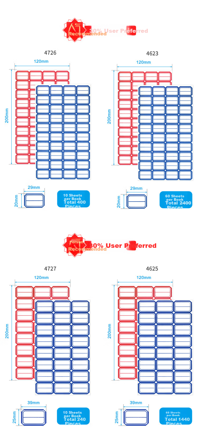 DSB (Disbi) 540pcs 66*38mm Label Paper Stickers Adhesive Notes Easy Tear Sticky Notes Office Memo Marking Stickers 4724R Red 13