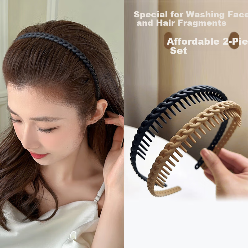 CHIMERA [Face Washing Special] 2-Piece Simple Toothed Non-Slip Headband, Hair Clip, Hair Accessory, Hair Ornament for Wome