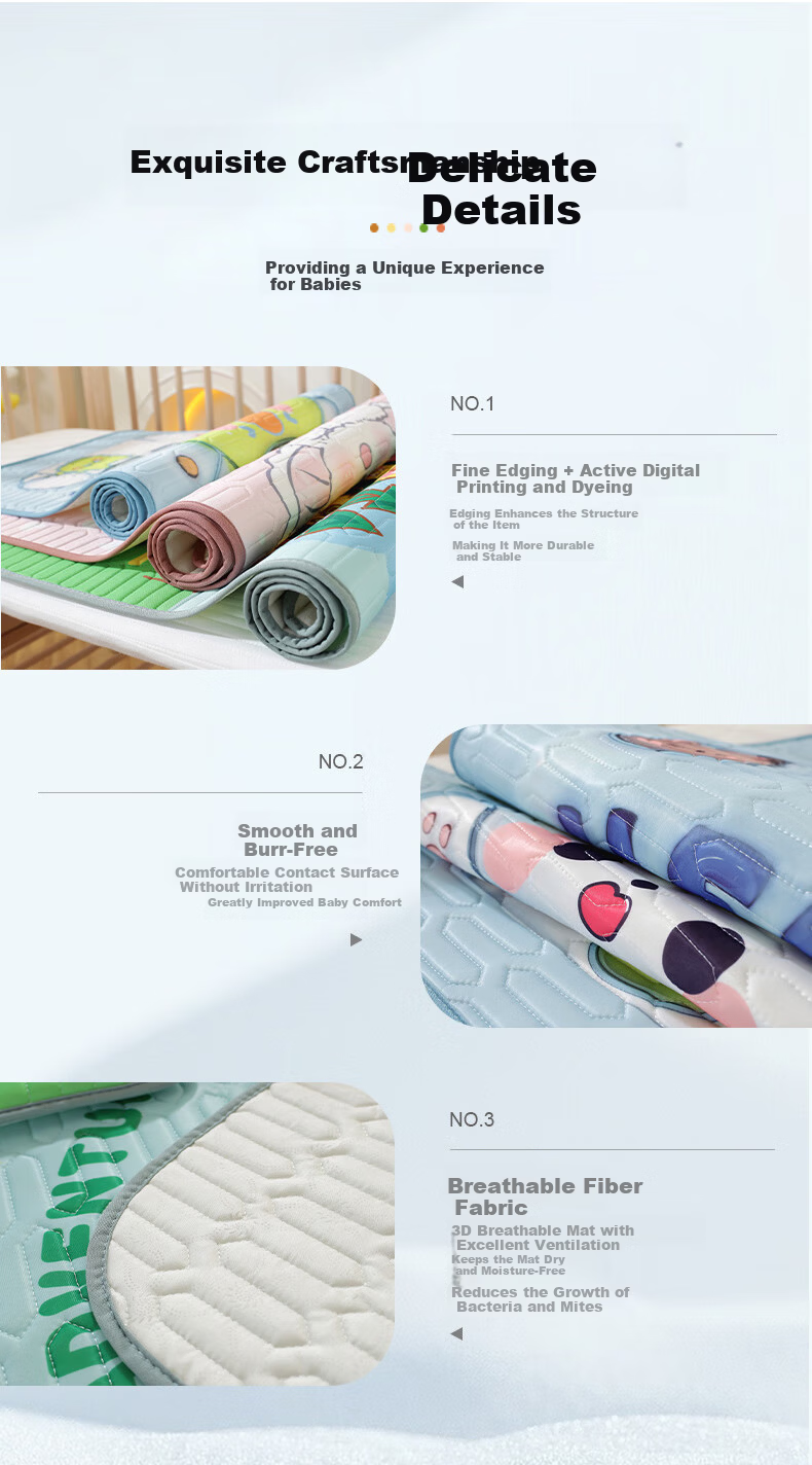 Baby Cooling Mat Ice Silk Breathable Sweat-Absorbent Toddler Kindergarten Large Latex Cooling Mat Skateboard Dinosaur 9