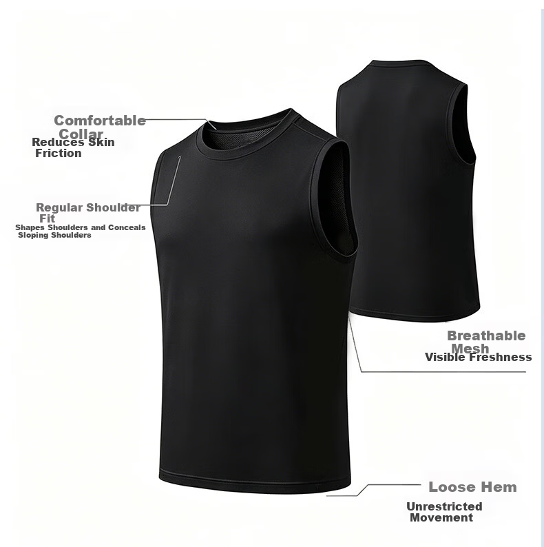 Xunmianren Men's Sleeveless Sports T-Shirt Wide Shoulder Base Layer Vest Summer Sports Ice Silk Breathable Quick-Dry Vest 8
