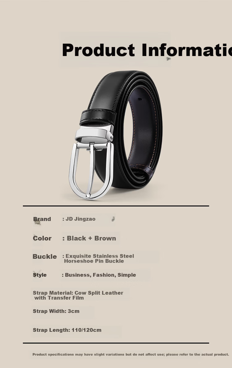 JD Original Genuine Leather Belt, New Style 2026 Stainless Steel Buckle Belt for Men, Practical Birthday Gift for Husband Or Father, Size 120 4