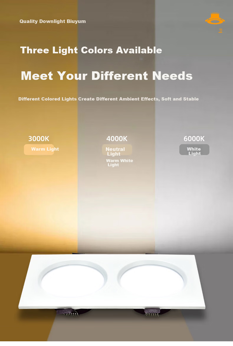 Biuyum LED Double-Head Grid Downlight 3.5 Inch 18W Cool White Cutout 195x95mm Corridor Grid Ceiling Minimalist Downlight White Shell 4