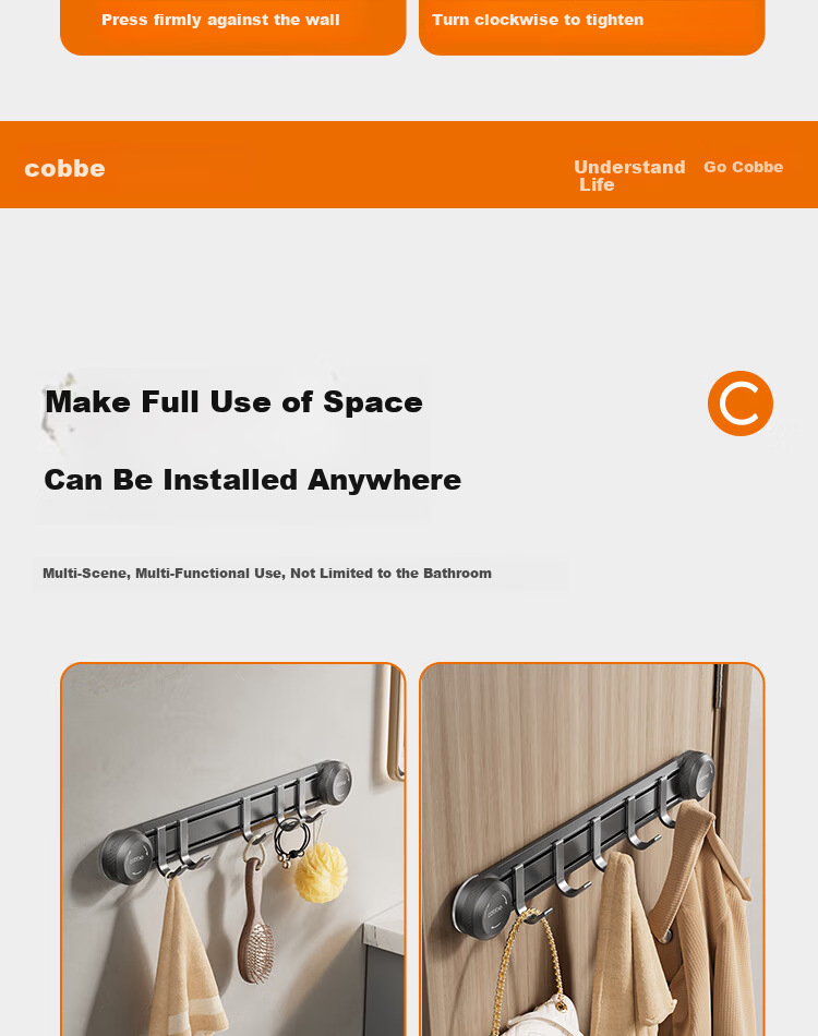 Cobbe Bathroom Hook No-Drill Suction Cup Strong Adhesive Hook Wall-Mounted Clothes Hanger for Dormitory Toilet 11