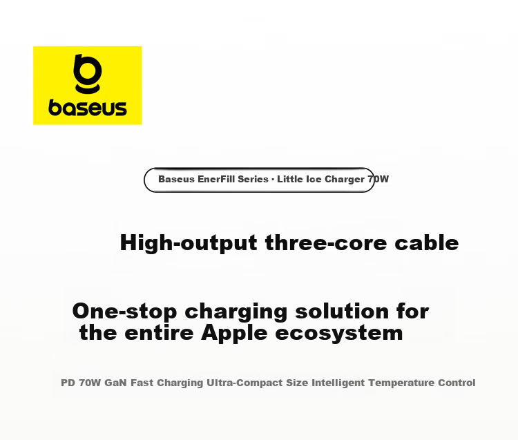 Baseus Little Ice 70W GaN Charger 3-Port Fast Charging MacBook Type-C PD65W Compatible with Apple 17/16, Xiaomi Phones, Laptop Adapter Blue 1