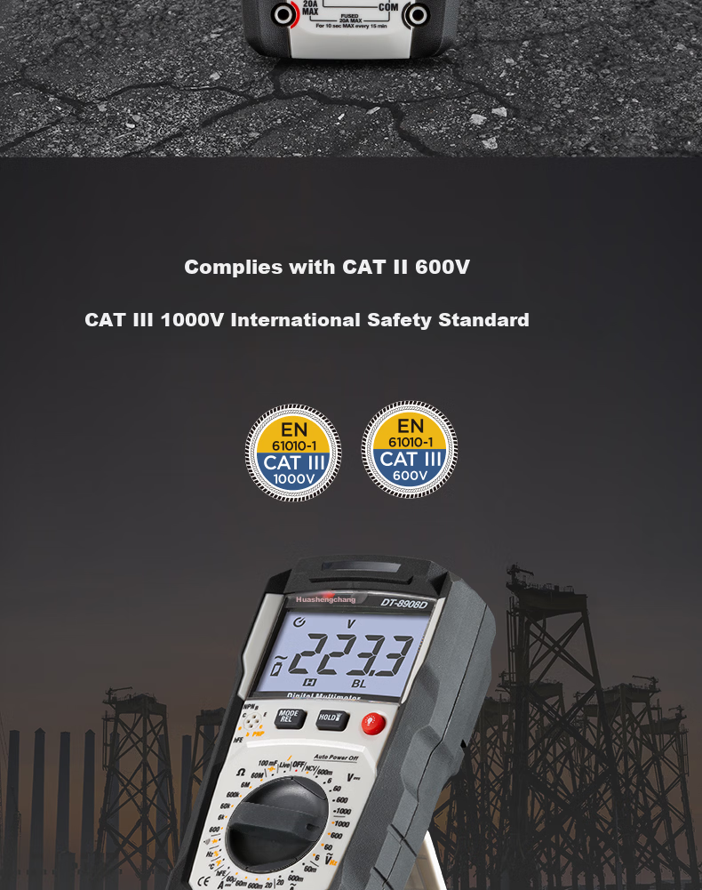 Hua Sheng Chang CEM Digital Multimeter DT-8908D High-Precision Anti-Burn Electrician Multimeter with Backlight, Digital Display, Temperature Measurement, True RMS Ammeter 5