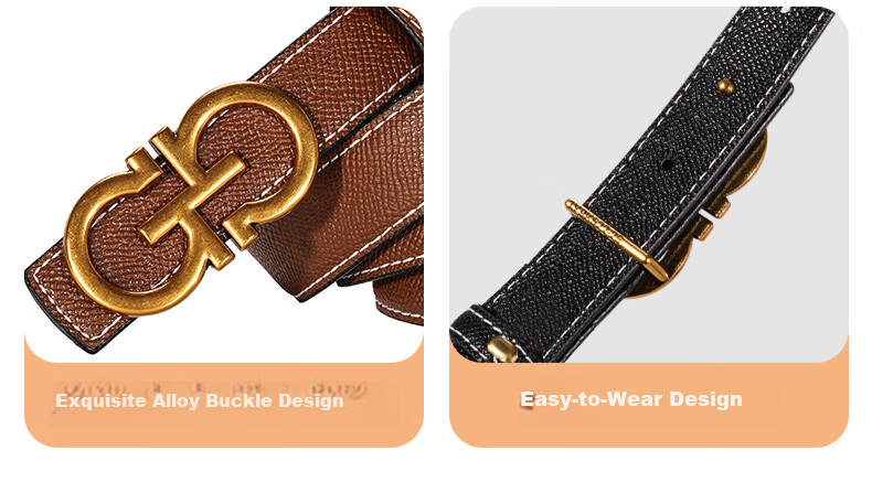 CARTELO Double-Sided Genuine Leather Women's Jeans Belt Smooth Buckle Plate Buckle Pin Belt Birthday Gift for Girlfriend 6