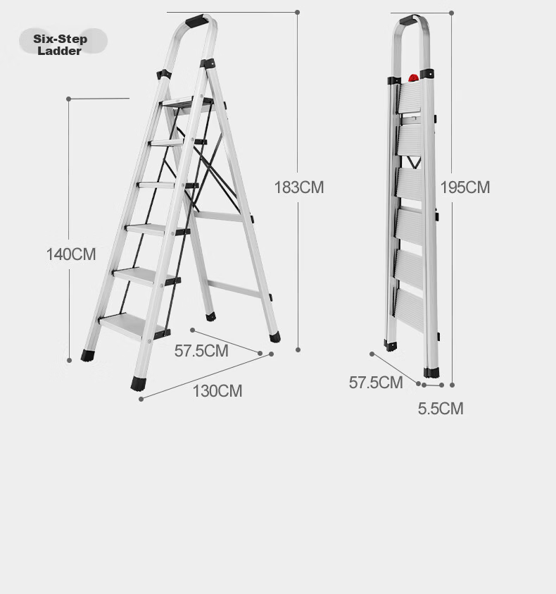 Aopeng Aluminum Alloy Household Folding Step Ladder Six-Step Lockable Thickened Climbing Ladder 18
