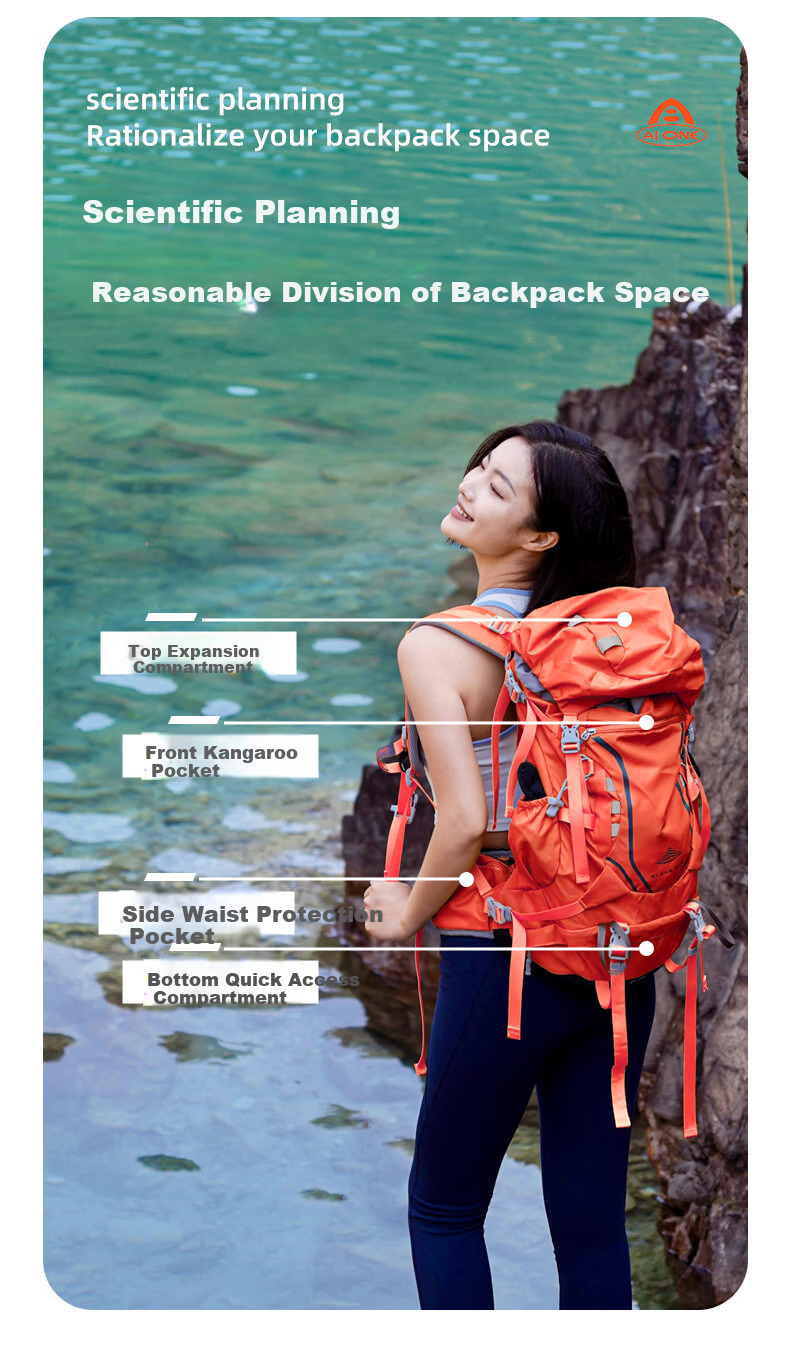 AiWang Women's Oxford Cloth Hiking Backpack Men's Outdoor Suspension Carrying Large Capacity Travel 35+5L Navy Blue 6