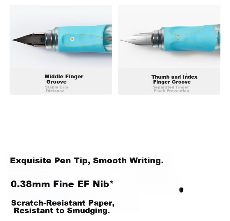 Casimir Lightweight Correct Posture Heat-Erasable Fountain Pen Set Beginner Handwriting Grade 3 Ergonomic Signature Student Stationery Green Pen + 10 Crystal Blue Ink Cartridges 8
