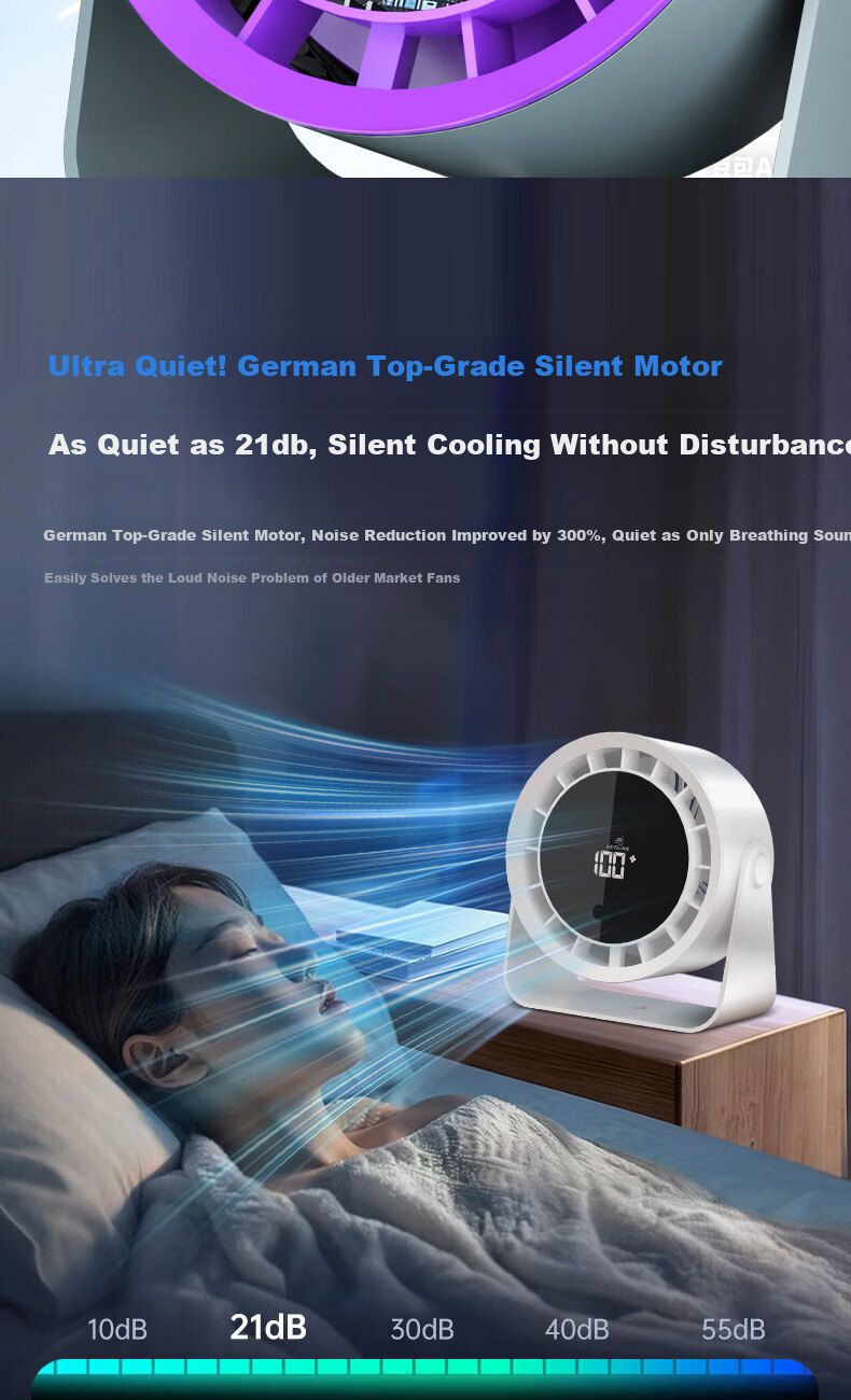 Xuanka 100-Speed Silent Circulating Desktop Fan Portable Cooling Small Fan for Students Dormitory Camping Home Office USB Rechargeable 3C Certified 9