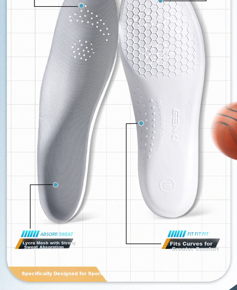 Vitality Rebound Lightweight Sports Insoles 2 Pairs Men Sweat-Absorbing Odor-Resistant Soft Breathable Cushioned Shock-Absorbing Comfortable for Long Standing Running Women Summer Size 39-40 6