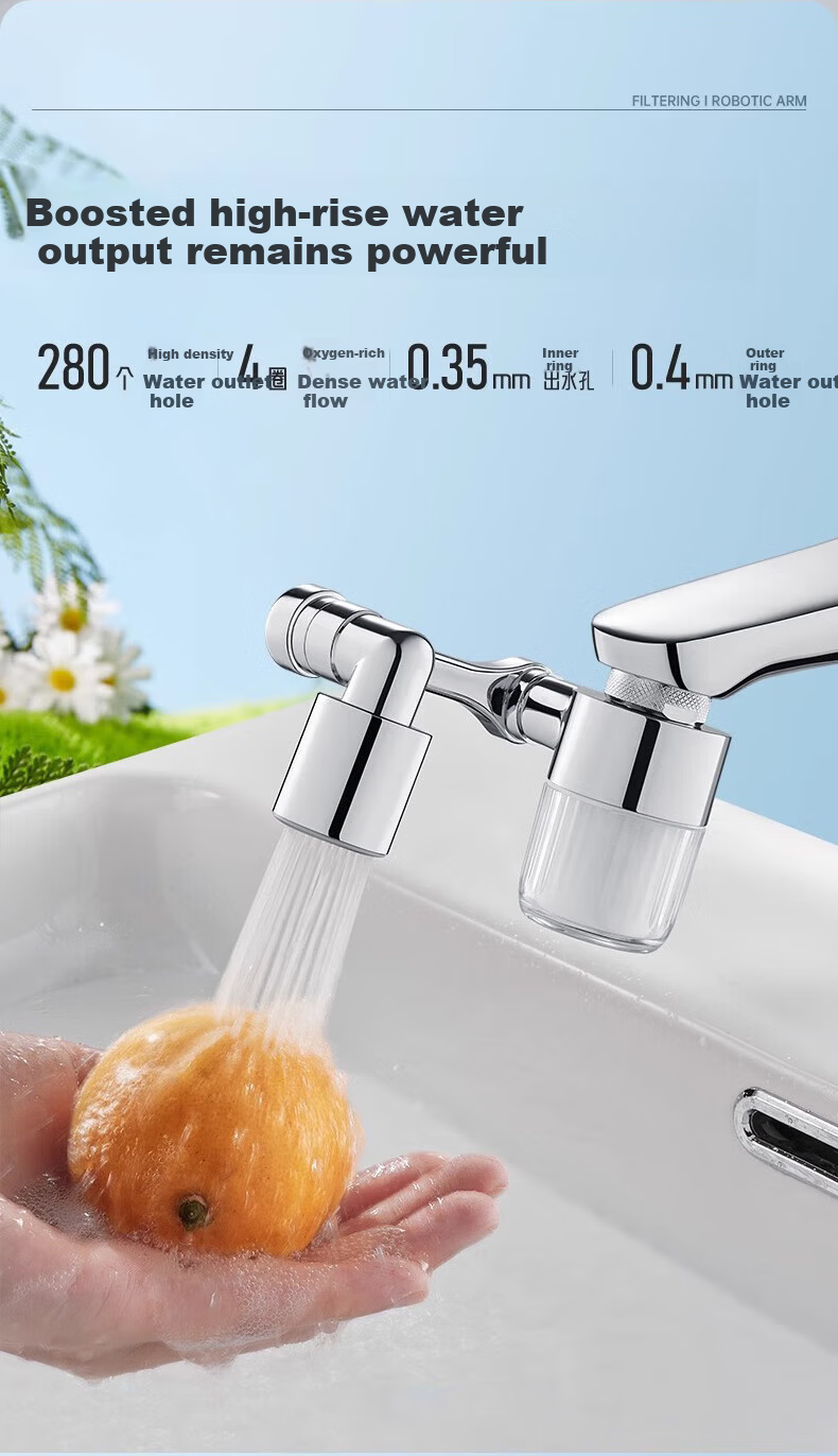 WUZORY [Germany] Faucet Extender Filter Splash-Proof Basin Swivel Connector Dual Outlet 15
