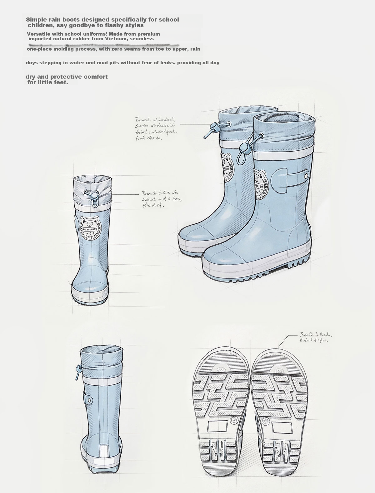 Sweet Baby Kids Rain Boots Boys 7-12 Years Old School Use JD Self-operated Non-slip Durable Rubber Rain Shoes 7