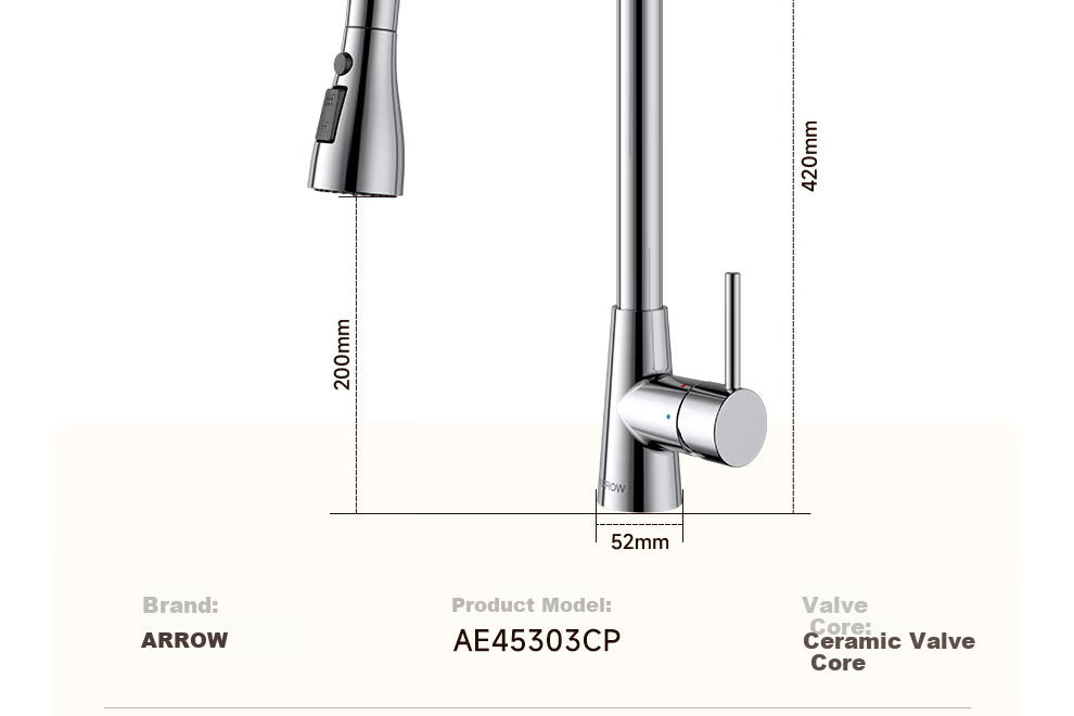 ARROW HY Kitchen Hot and Cold Water Faucet Splash-Proof Rotatable Brass Pull-Out Faucet AE45303CP 31