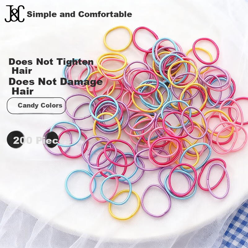 Jianyingshu Candy Color Children's Thumb Hair Ties 200pcs Colorful Hair Bands Elastic Baby Hair Accessories