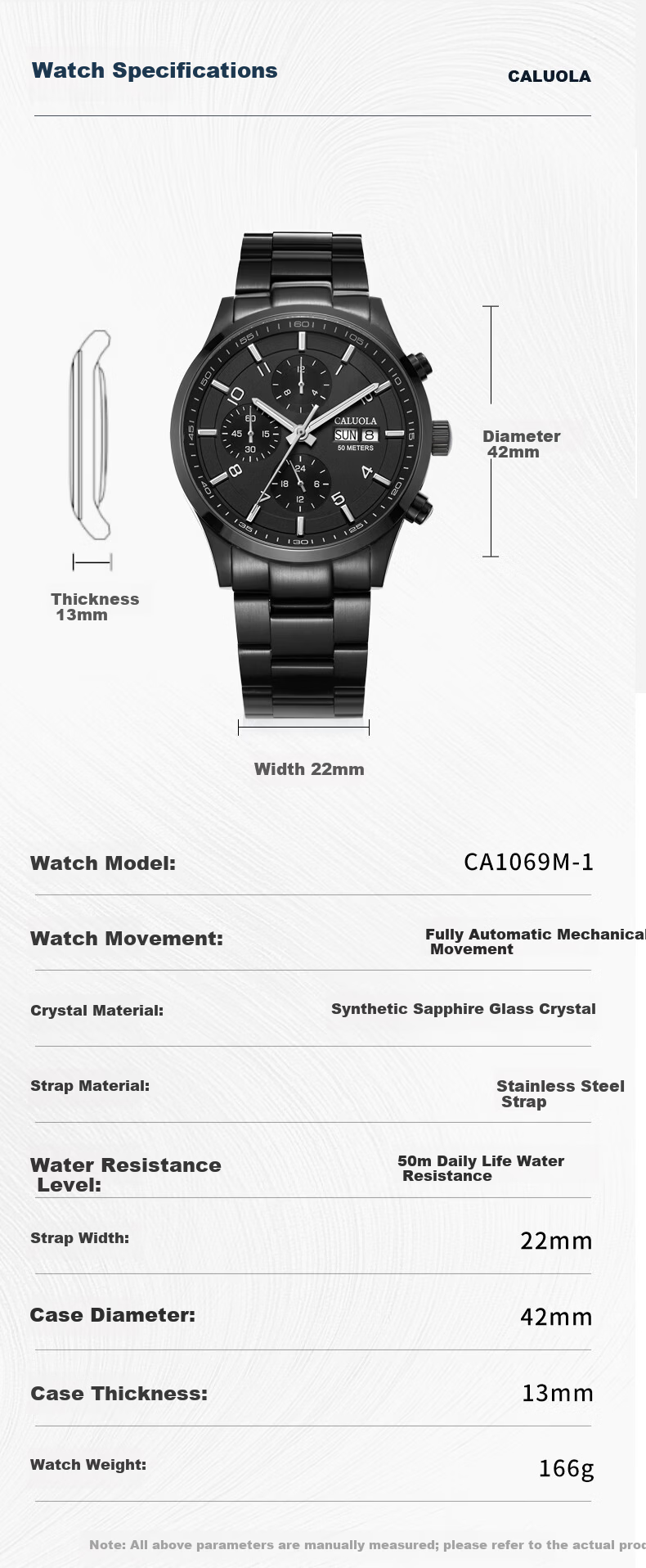CALUOLA Six-Needle Multifunction Automatic Mechanical Men's Watch Waterproof All-Black Sports Luminous Fashion Wristwatch Trending 3