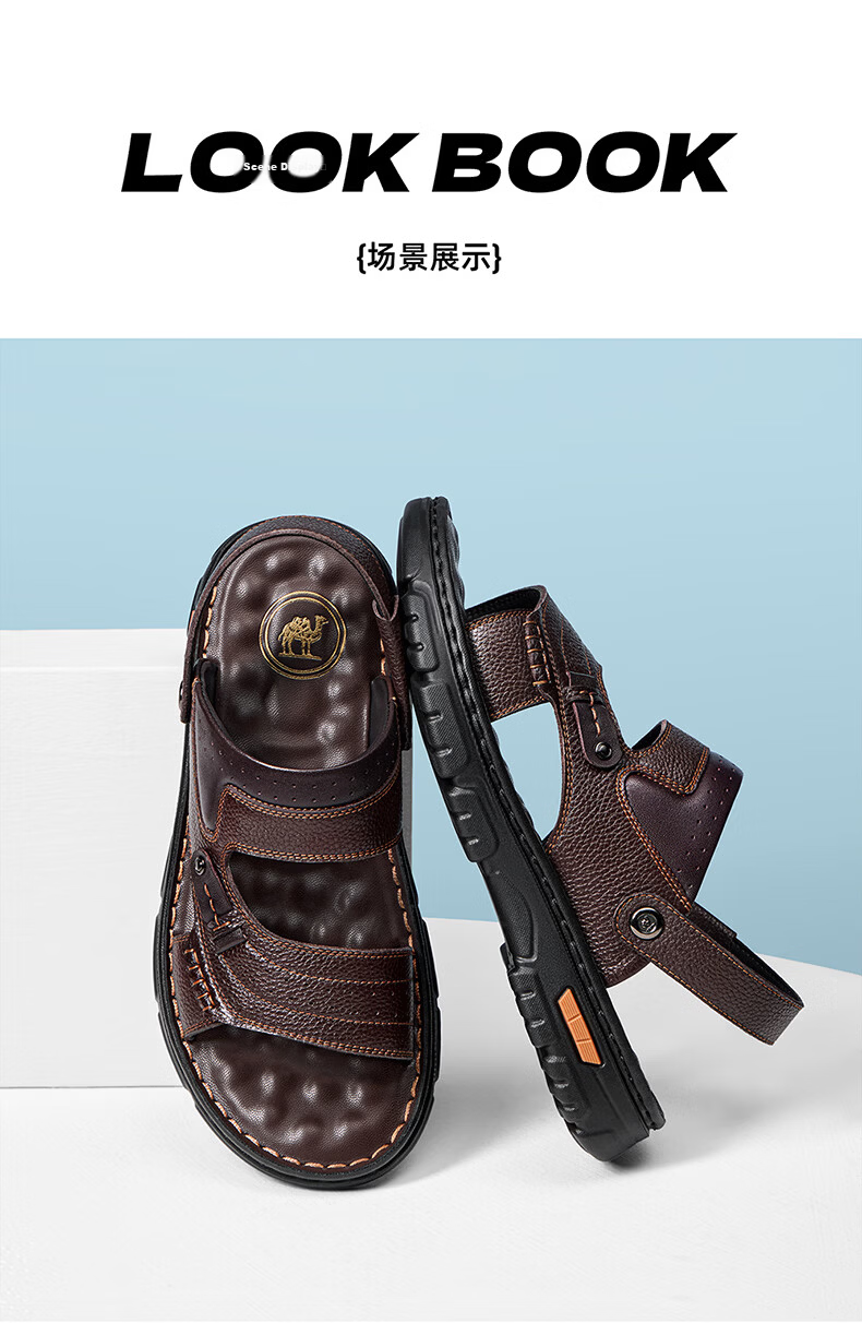 CAMEL Brand Men's Leather Sandals, Lightweight Beach Shoes, Open-Toe Breathable Dad Shoes, P16M211004, Black, Size 42 7