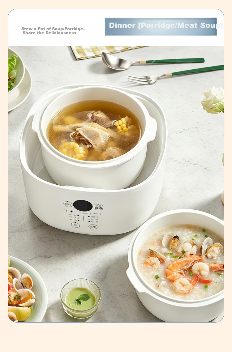 TONZE Electric Stew Pot, Double Boiler, Home Automatic Soup Maker, Ceramic Inner Pot, Bird's Nest Stew Pot, Special Steam Stewing Multi-Function Cooker, One Pot with 4 Inner Pots, DGD25-25AG 9