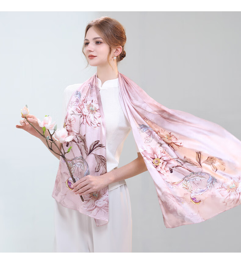 Hangsilu Silk Scarf for Women, Chinese Style Mulberry Silk Shawl Wrap, Elegant Practical Birthday Gift for Wife Or Mother 6