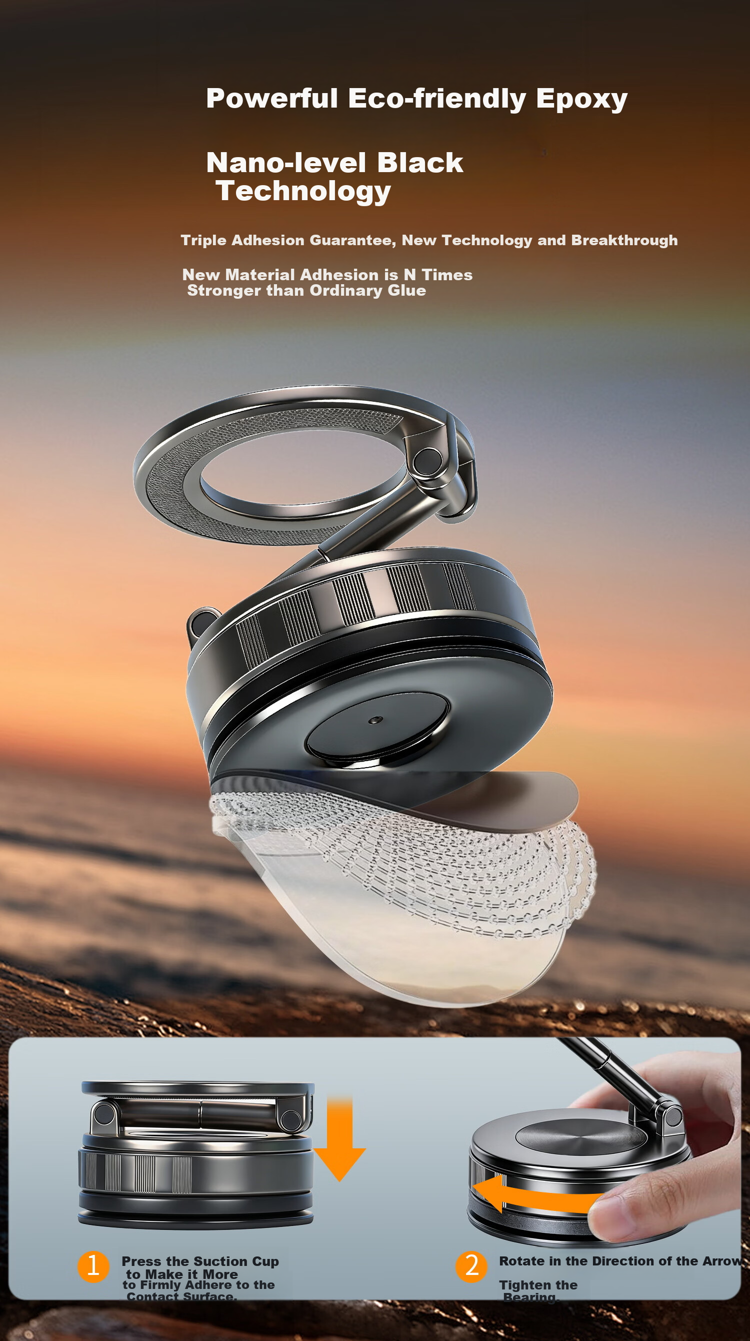 Feimaotui Car Phone Holder Suction Magnetic Mount 360° Rotatable Dual Ring Strong Adhesive Horizontal and Vertical Screen 4