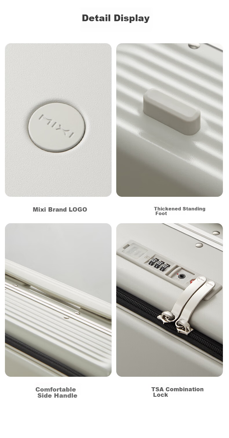Mixi Multifunctional Aluminum Frame Trolley Luggage Large Capacity Side-Opening Travel Suitcase Men Women 20-inch Smoke White 24