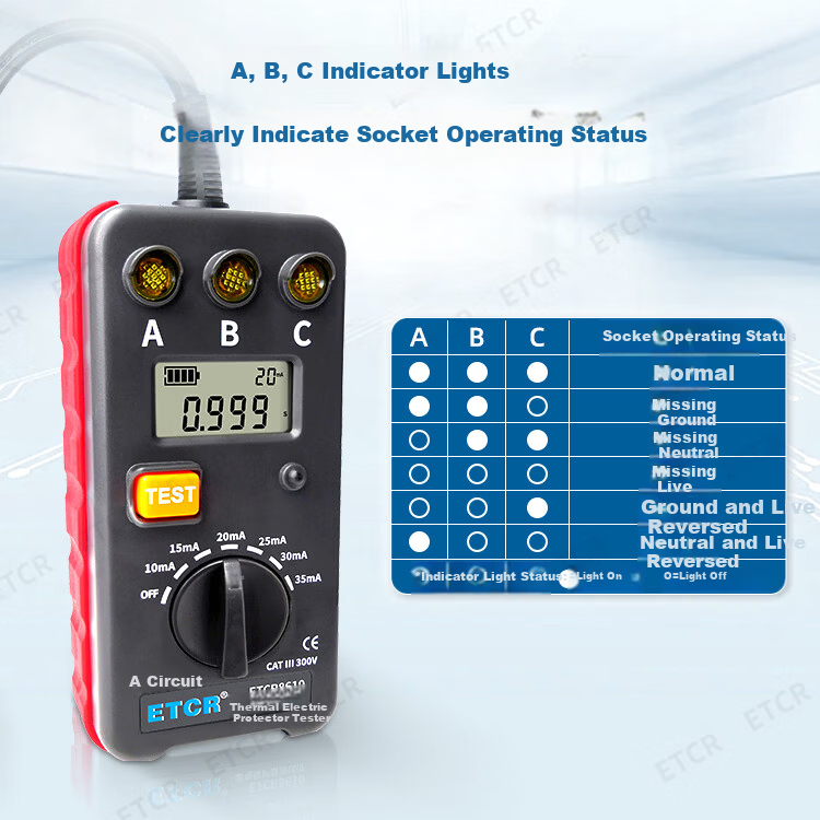 ETCR8610RCD Leakage Circuit Breaker Tester Socket Tester 4